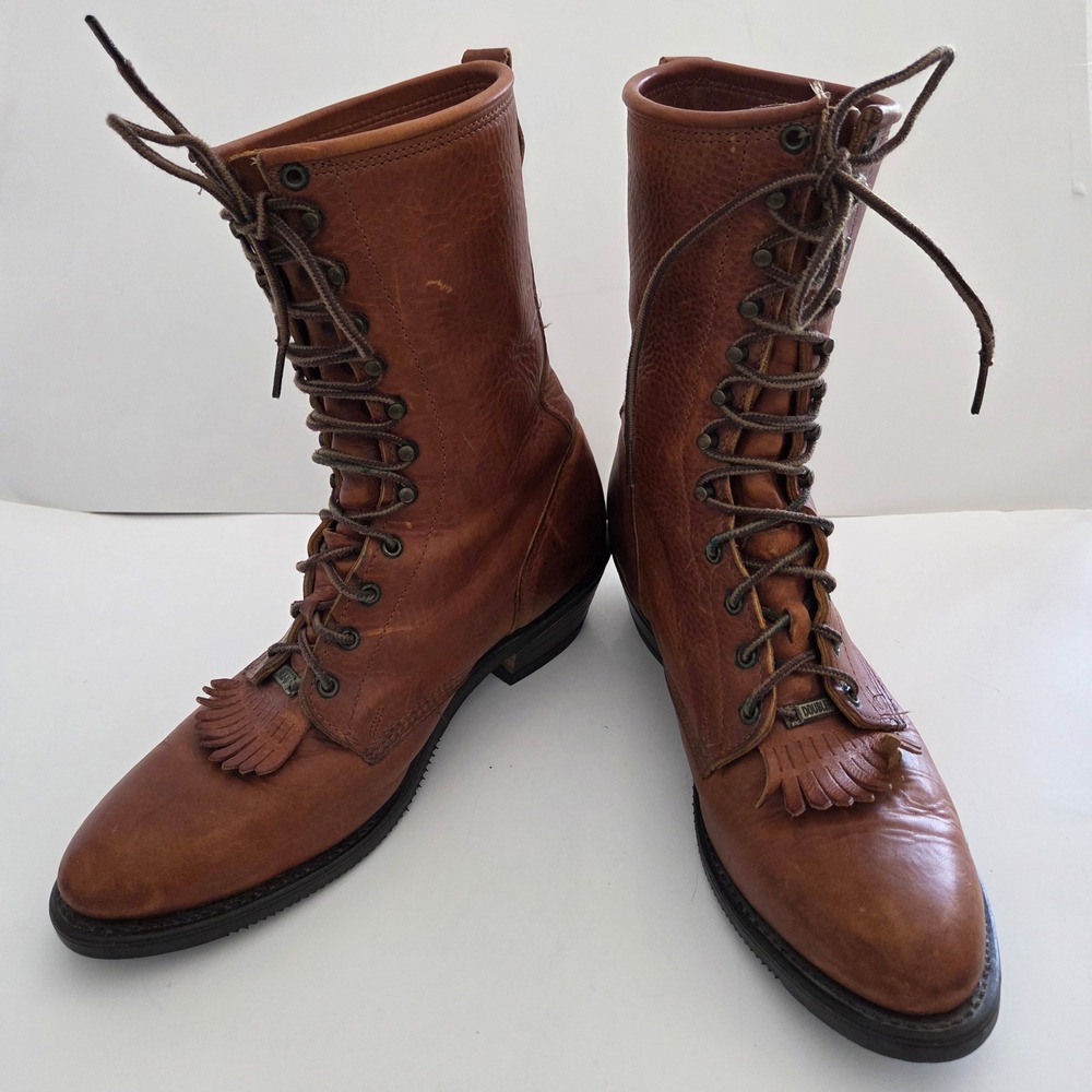 Double H Packer Boots Tan Leather Lace Up Kiltie Western Mens 12 - 12.5